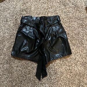 Black Faux Leather Women Shorts